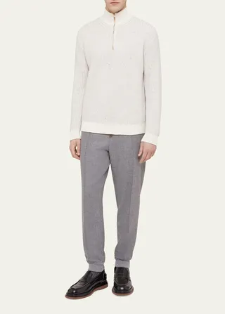 Men's Cashmere Rib Quarter-Zip Mock Neck Sweater