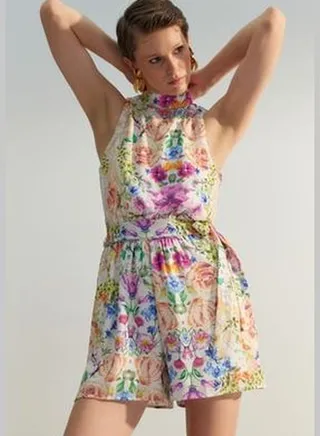 Limited Edition Multicolored Standing Collar Jumpsuit TWOSS23TU00167
