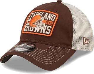 Men's New Era Brown and Natural Cleveland Browns Devoted Trucker 9TWENTY Snapback Hat