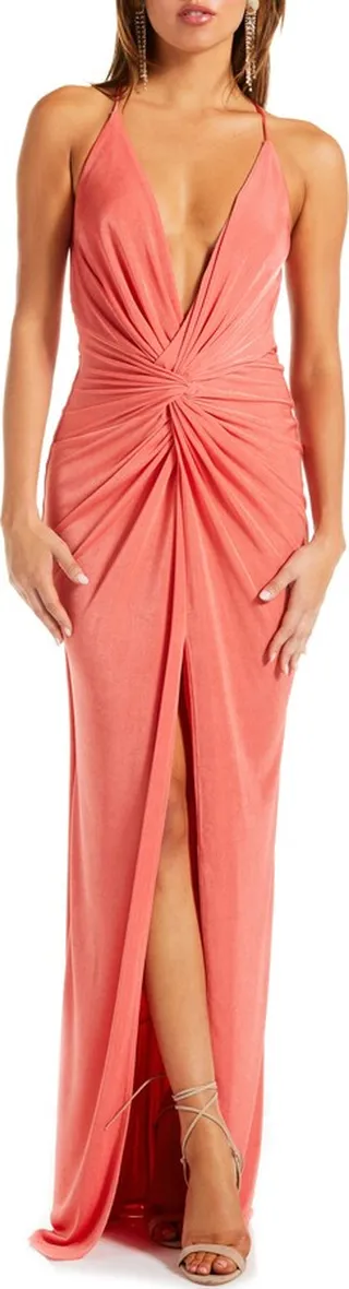 Pixie Plunge Neck Twist Front Gown