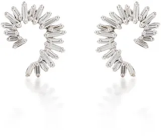 18kt White Gold Diamond Baguette Spiral Earrings