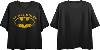 Batman Bat Signal Up All Night Ladies Black Cropped Boyfriend Tee-S