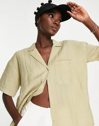 Topshop oversized lightweight resort shirt in olive