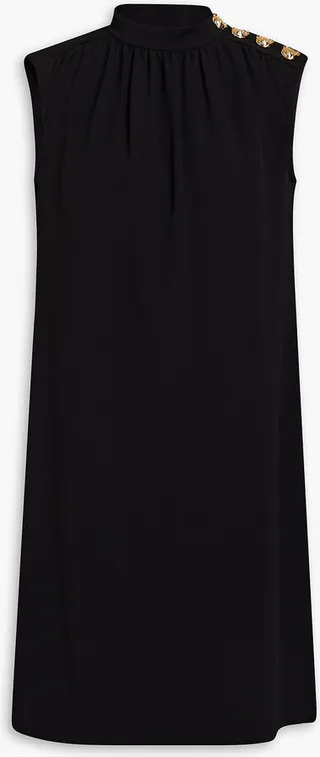 Gathered silk-blend crepe mini dress
