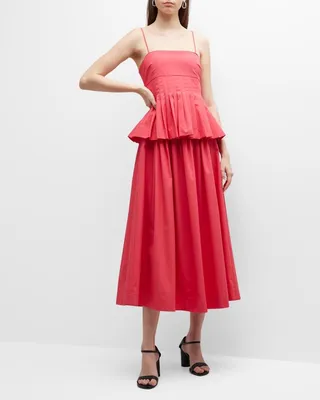 Pleated Peplum A-Line Midi Dress