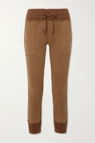 James Perse - Cropped Jersey-trimmed Cotton-gabardine Tapered Track Pants - Metallic