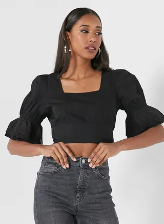 Square Neck Knot Detail Crop Top