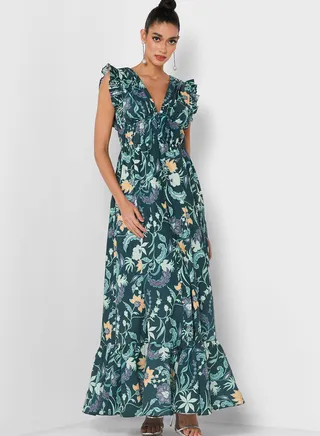 Ruffle Detail Floral Print Dress