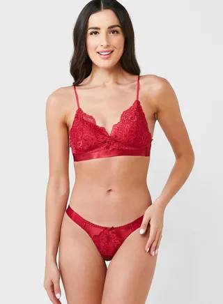 Lace Detail Push Up Bra & Bikini Brief Set