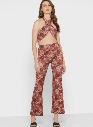 Halter Neck Crop Top & Pants Set