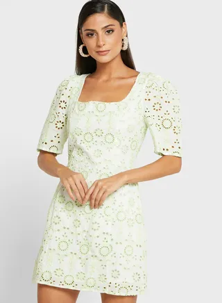 Broad Neck Broidered Dress