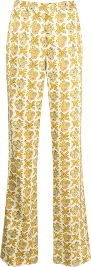 Apple-Print Straight-Leg Trousers
