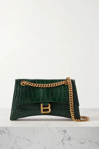 Balenciaga - Crush Croc-effect Leather Shoulder Bag - Green