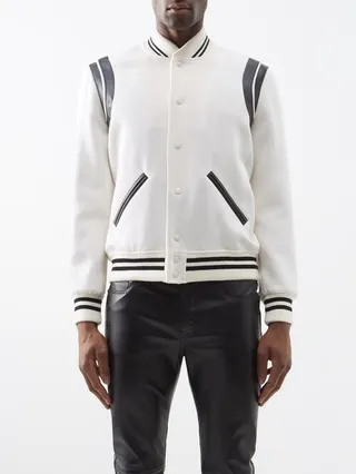 Teddy Leather-trim Wool-blend Bomber Jacket