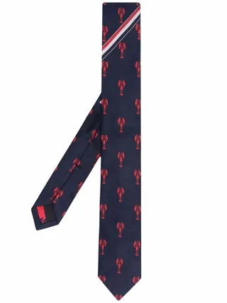 Lobster-Motif Embroidery Silk Tie