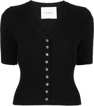 ribbed-panel V-neck cardigan