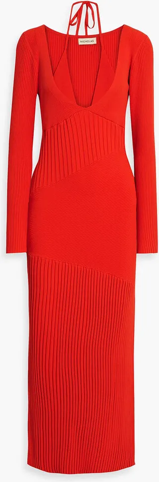 Aman layered ribbed-knit maxi dress