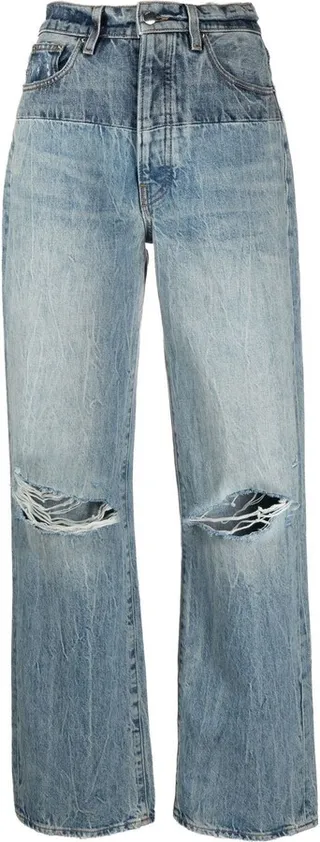 Distressed High-Rise Wide-Leg Jeans