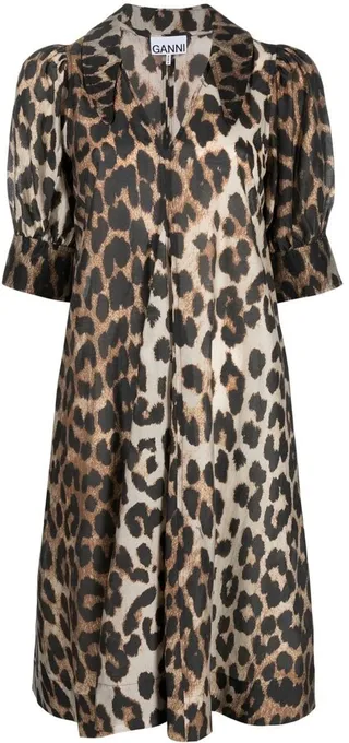 Leopard-Print Short-Sleeved Mini Dress