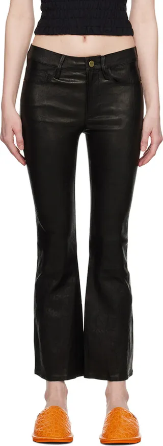 FRAME Black 'Le Crop Mini Boot' Leather Pants