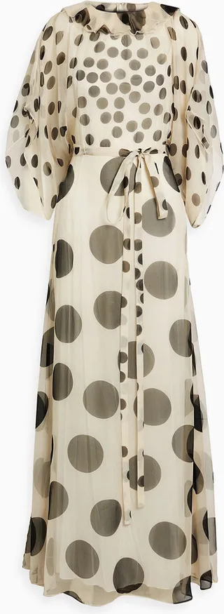 Belted polka-dot silk-chiffon maxi dress