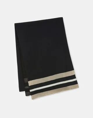 Wool Cashmere Double Knit Silk Striped Scarf