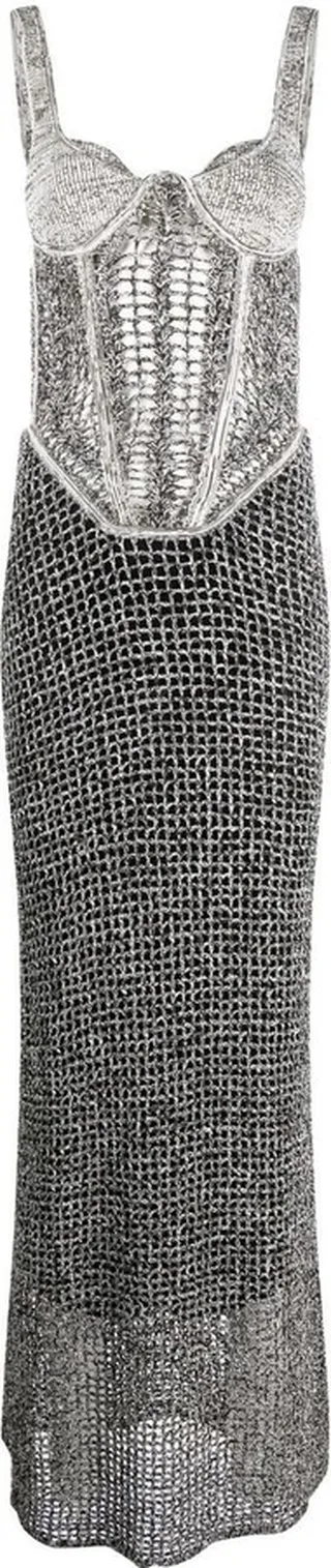 Boucle-Knit Corset Top Maxi Dress