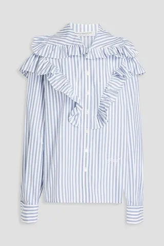 Ruffled striped cotton-poplin shirt