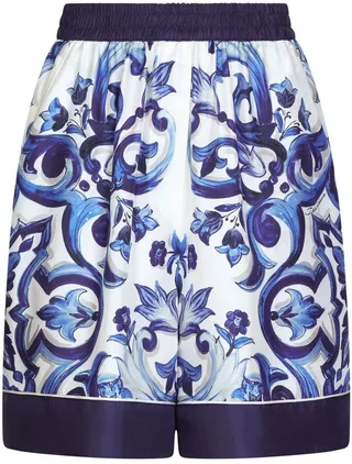 Majolica-print silk shorts