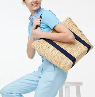 J.Crew Factory Women's Raffia Straw Structured Tote Bag