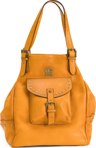 Made In Italy Leather Studs Flap Tote