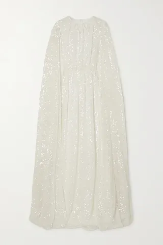 Erdem - Kenley Cape-effect Gathered Sequined Chiffon Gown - Ivory