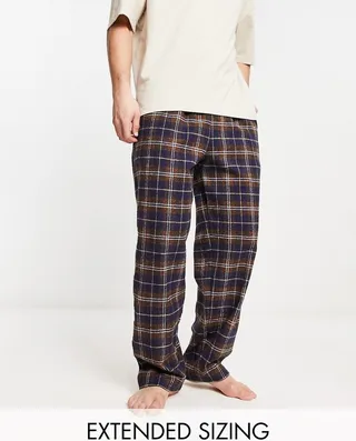 ASOS DESIGN woven lounge bottoms in navy and brown brushed check