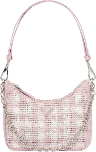 Triangle-Logo Raffia Mini Bag