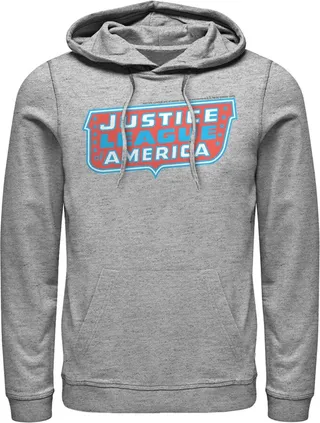Men's Justice League Patriotic Frame Logo Pull Over Hoodie - Athletic Heather - 2X Large