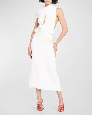 Cowl-Neck Sleeveless A-Line Midi Dress