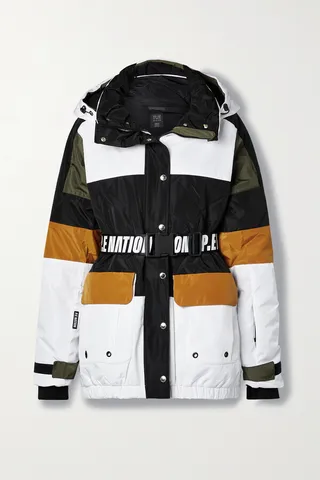 P.E NATION - Chicane Hooded Padded Color-block Recycled Ski Jacket - White