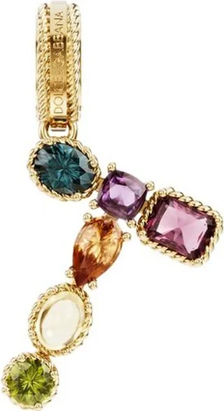 Rainbow alphabet T 18 kt yellow gold charm with multicolor fine gems