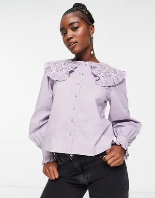Miss Selfridge eyelet collared shirt in lilac