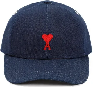 AMI Paris Ami De Coeur Curved Peak Denim Cap