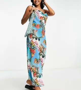 COLLUSION mesh beach maxi dress in floral print