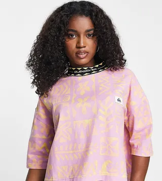 Quiksilver 90's floral cropped t-shirt in pink Exclusive at ASOS