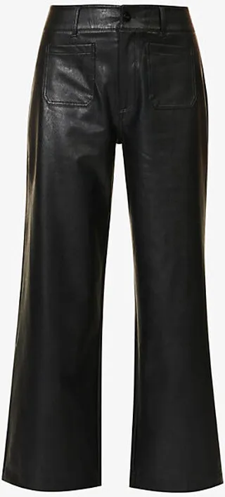 Womens Black Anessa Wide-leg Mid-rise Faux-leather Trousers