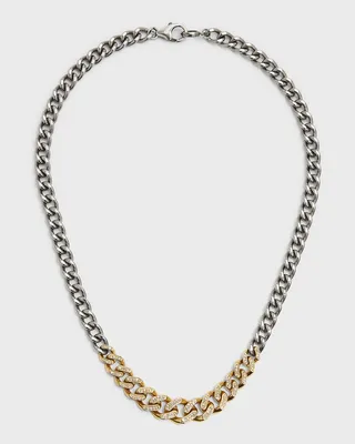 Mixed Metal Pave Diamond Graduated Curb Chain Necklace