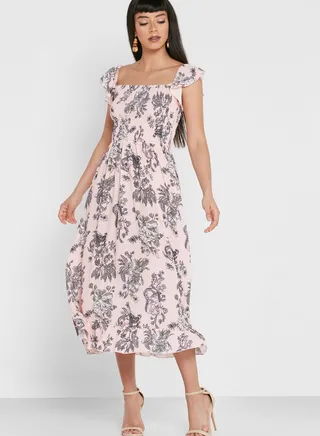 Printed Ruffle Hem Dress
