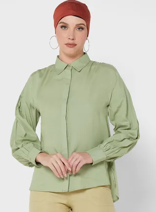 Balloon Sleeve Detail Oversized Shirt