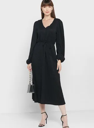 Puff Sleeve Button Detail Dress