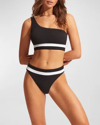 Spliced Textured Bikini Bottoms