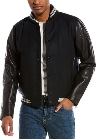 Rag & Bone Leather-Trim Wool-Blend Varsity Jacket