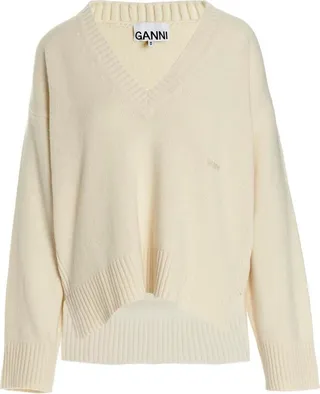 Ganni Logo Embroidered V-Neck Sweater
